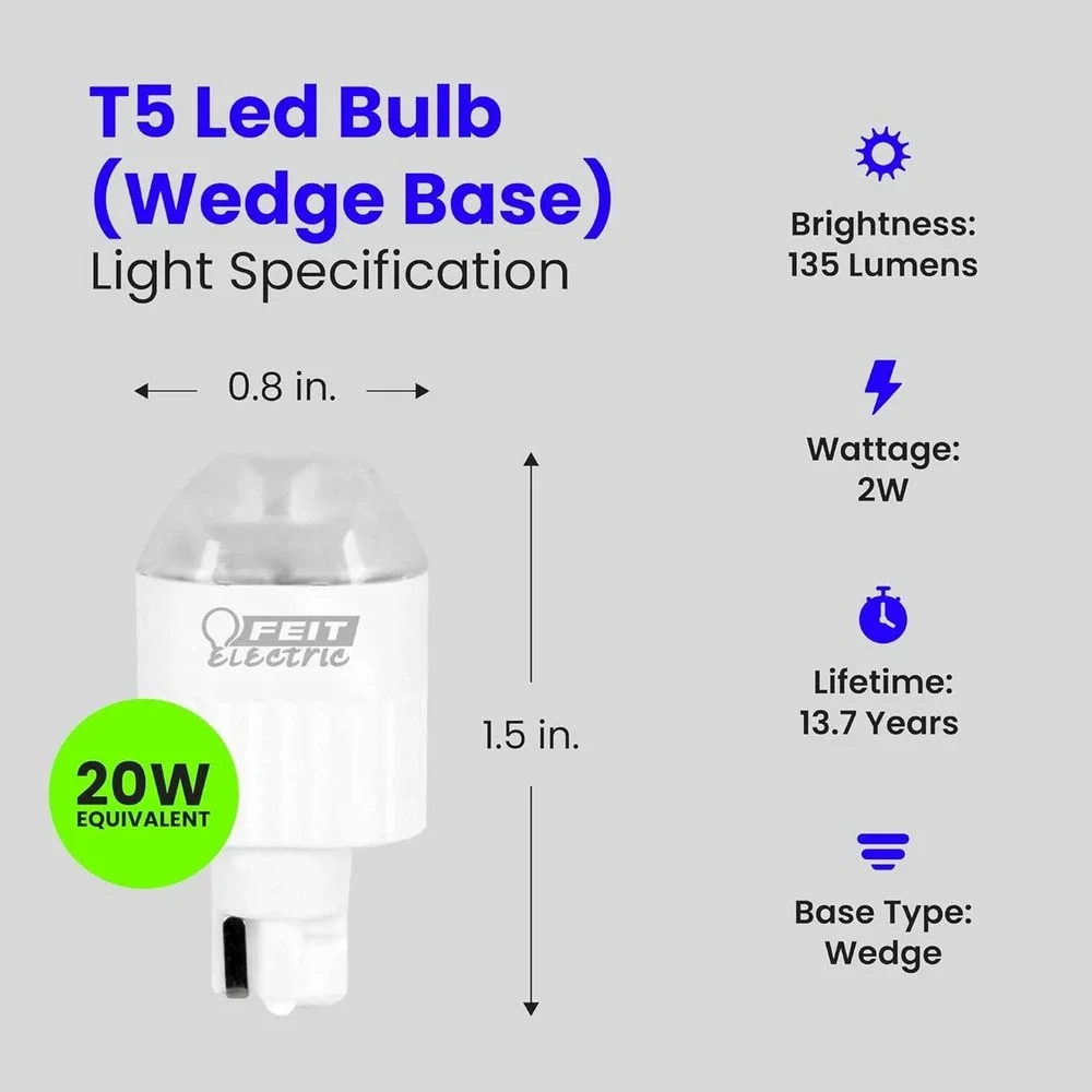 Feit Electric 2W LED Bulb with 20W Equivalent, Dimmable, Wedge Base Bulb, 12 Vo